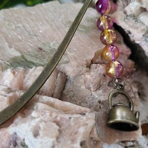 Lets Spill The Tea. Charming Beaded Bookmark with Teapot Charm